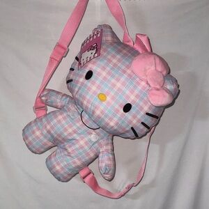 🎀 NWT Sanrio Hello Kitty Pastel Plaid Plush Backpack - Rare Find 15”